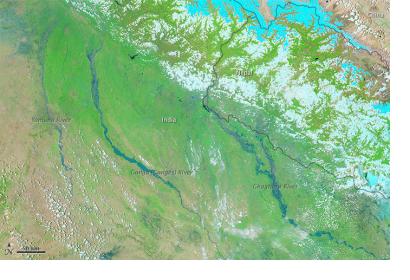 MODIS on NASA’s Aqua satellite observed severe floods in Northern India an Nepal