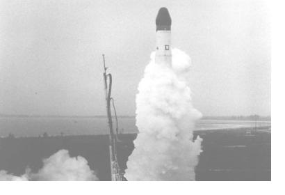 Launch of satellite Transit 1B, April 13 1960 (Image: US Navy)