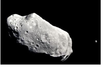 An image of an asteroid in outer space, image courtesy of NASA