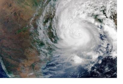On 20 May 2020, the Copernicus Sentinel Mission captured this image of Cyclone Amphan making landfall over Bangladesh. Image: contains modified Copernicus Sentinel data (2020), processed by ESA, CC BY-SA 3.0 IGO.
