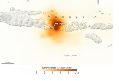 Tracking the Sulfur Dioxide from Mount Agung. Image: NASA.