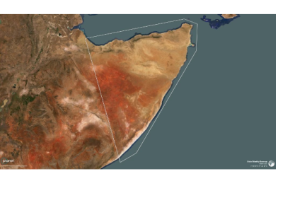 This shape indicates the region of Ethiopia and Somalia in the Horn of Africa where Planet conducted an analysis of Soil Water Content using its satellite data products. Planet Basemaps, March 2023 © Planet