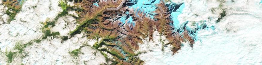 The false-color images above show a glacial lake in the Himalayas nearly doubling in length over 30 years. Ice is represented as light blue, while significant meltwater is dark blue. Rocks are brown; vegetation is green. The growth of glacial lakes can increase the risk of flooding in nearby valleys. Image: NASA. The false-color images above show a glacial lake in the Himalayas nearly doubling in length over 30 years. Ice is represented as light blue, while significant meltwater is dark blue. Rocks are brown; vegetation is green. The growth of glacial lakes can increase the risk of flooding in nearby valleys. Image: NASA.