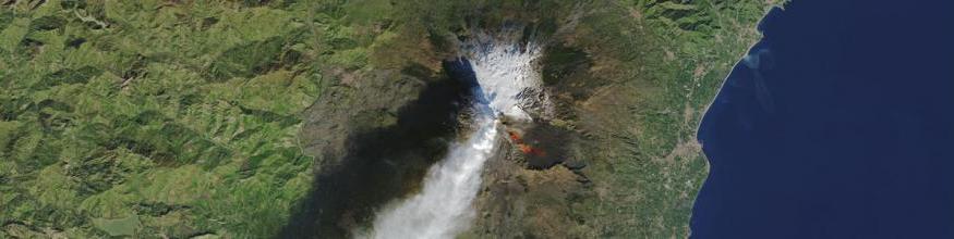 The Operational Land Imager (OLI) on the Landsat 8 satellite acquired this top image of Mount Etna on December 28, 2018. The image highlights the active vent and thermal infrared signature from lava flows, which can be seen near the newly formed fissure on the southeastern side of the volcano. The image was created with data from OLI (bands 4-3-2) and the Thermal Infrared Sensor (TIRS) on Landsat 8. Image: NASA. The Operational Land Imager (OLI) on the Landsat 8 satellite acquired this top image of Mount Etna on December 28, 2018. The image highlights the active vent and thermal infrared signature from lava flows, which can be seen near the newly formed fissure on the southeastern side of the volcano. The image was created with data from OLI (bands 4-3-2) and the Thermal Infrared Sensor (TIRS) on Landsat 8. Image: NASA.